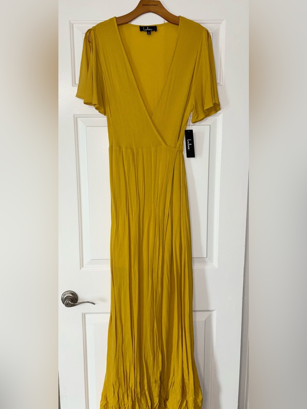 Lulu's Mustard Yellow Wrap Maxi Dress with Flutter Sleeves